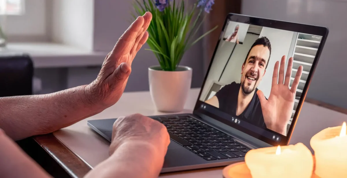 Person joining an online hypnosis session for highway driving anxiety by Zoom.